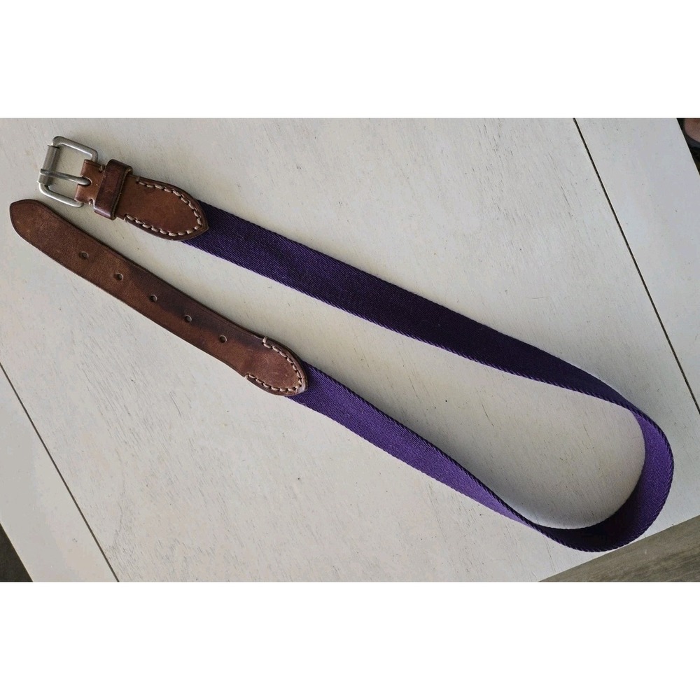 Lauren Ralph Lauren Canvas &  Leather Belt Size 34 Purple Made In Italy Vintage